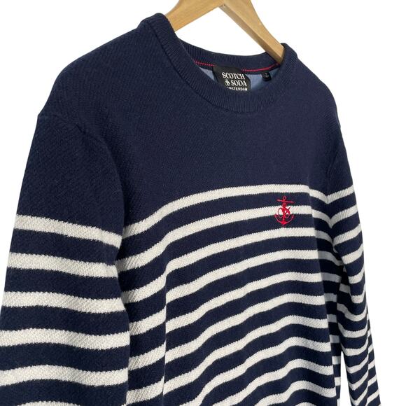 Scotch & Soda Mens Pullover Sweater Navy Blue White Stripe Crewneck Size Large - Picture 4 of 8